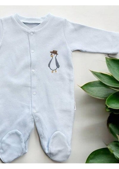 Bebidof Erkek Bebek Penguen Desenli Çıtçıtlıı Tulum-15129 Mavi