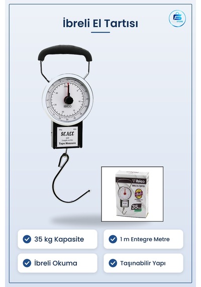 İbreli Tartı 35 Kg Entegre Metreli Kancalı Taşınabilir Kantar Ve