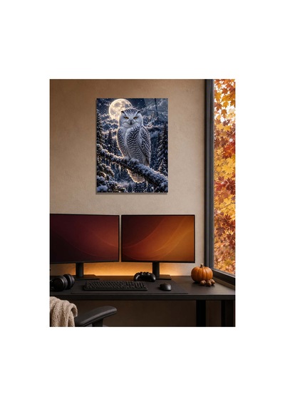 Kar Baykuşu Ve Dolunay Metal Tablo - Dekoratif Duvar Tablosu Çok Renkli - 929803433 Çok Renkli - 929803433 Çok Renkli