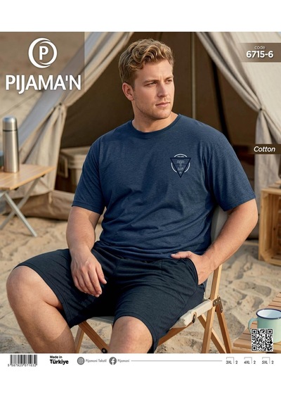 Pijamoni Erkek Battal Bisiklet Yaka Kısa Kol Şortlu Pijama Takımı 6715/6 - 1 Adet Lacivert Pijamoni Erkek Battal Bisiklet Yaka Kısa Kol Şortlu Pijama Takımı 6715/6 - 1 Adet Lacivert