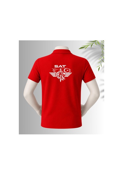 Dafri Özel Tasarım Sat Baskılı Polo Yaka %100 Pamuklu T-shirt Kırmızı
