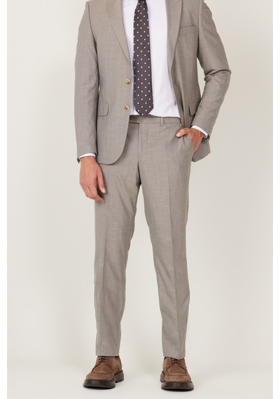 Altınyıldız Classıcs Erkek Bej Ekstra Slim Fit Dar Kesim Mono Yaka Desenli Takım Elbise