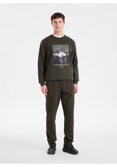 National Geographic N6wm-swt4339 Haki Kapüşonlu Relaxed Baskılı Erkek Sweatshirt