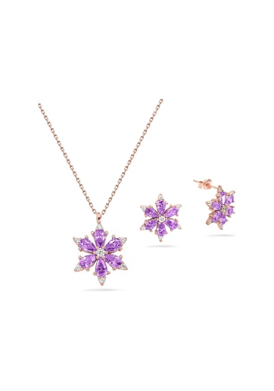 Brezza Lusso Jewelry 925 Ayar Lotus Çiçeği Ametist Taşlı Rose Kadın Kolye Küpe Set 40962551 42 CM 42 CM
