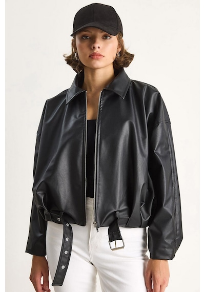 Shade Kadın Oversize Tokalı Deri Ceket 3137 60284058 - Siyah