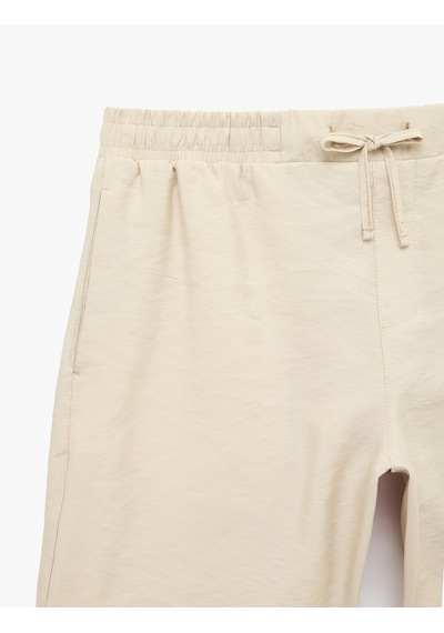 Koton Regular Fit Cepli Bermuda Cupro Modal Beli Bağcıklı Şort Bej 6sam40132hw Ekru