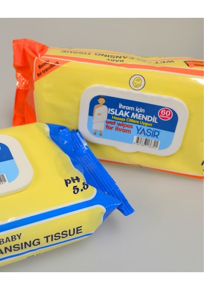 Umre ve Hac İçin Kokusuz Islak Mendil İhrama Uygun 2'li Paket 120 Adet Hijyen Mendil 2'li Set