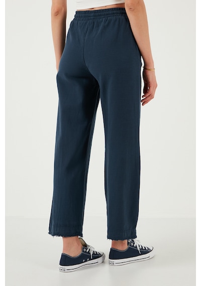 Lela Pamuklu Relaxed Fit Yüksek Bel Geniş Paça Bayan Pantolon 668Yp5275 Lacivert