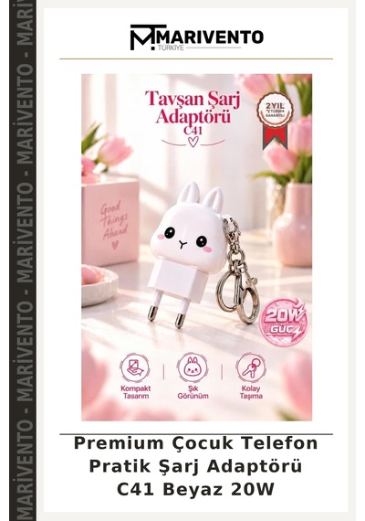 Premium Çocuk Telefon Pratik Şarj Adaptörü C41 Beyaz 20w