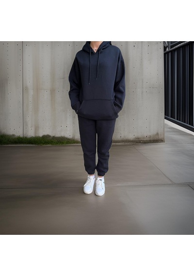 Ceyss Design Unisex Üç İplik Şardonlu Oversize Hoodieli Eşofman Takımı-siyah Siyah