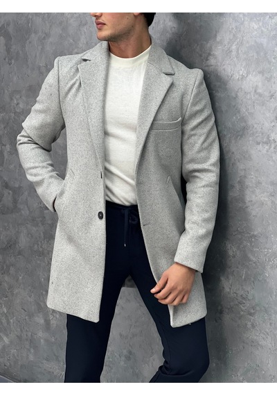 Modefendi Slim Fit İtalyan Kesim Keçe Kaşmir Kaban Gri