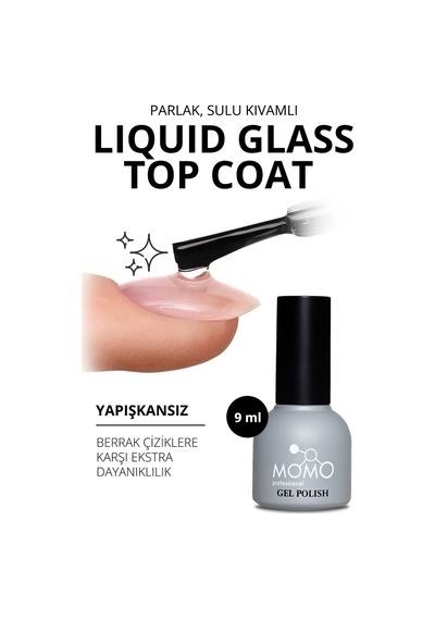 Momo Professional Kalıcı Oje İçin Liquid Glass Top Coat 9 Ml