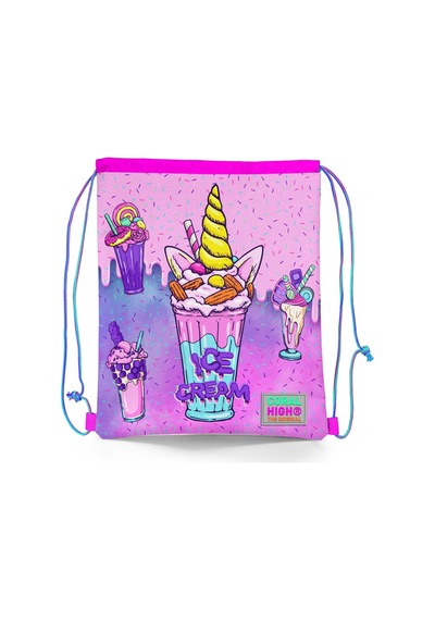 Coral High Kids Pembe Mor Milkshake Dondurma Desenli İpli Büzgülü Sırt Çantası 12644 Pembe - Mor