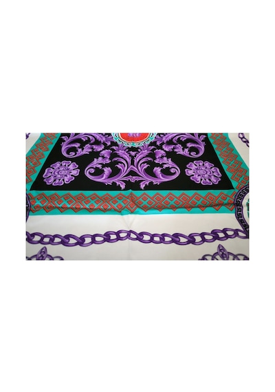 Tikitonki Geometrik Çiçek Desenli Saten Eşarp - 90x90 Çok Renkli Çok Renkli