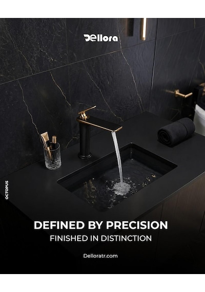 Forma Kısa Lavabo Bataryası Mat Sıyah-altın Mat Siyah-altın