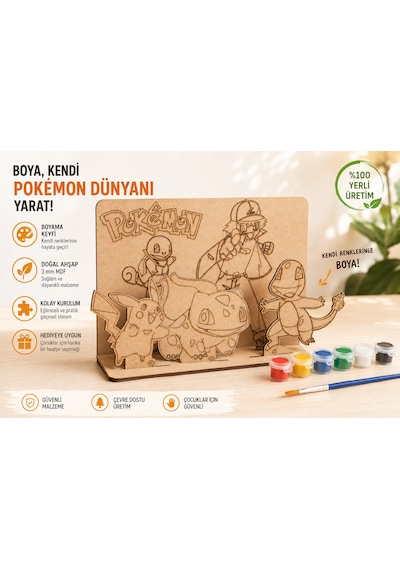 Sevimli Canavarlar 2 Temalı Ahşap Boyama Seti 3d Geçmeli Mdf Dekor, 6 Renk Boya Ve Fırça Dahil