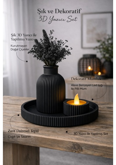 3d Baskı Dekoratif Vazo Mumluk Tepsi Seti Modern Ev Dekoru