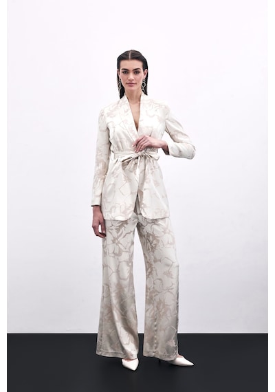 Sateen Renkli Jakarlı Pantolon - Bej-135835 Bej