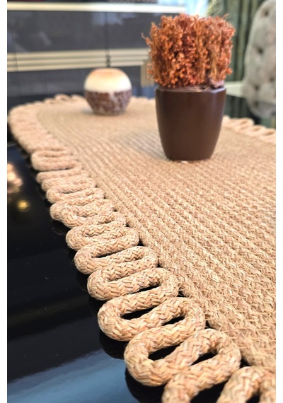 Hasır Jüt Renk 35x100 Cm Dekoratif Runner Şık Masa Orta Sehpa Üstü Dekoratif Sofra Aksesuarı Bej