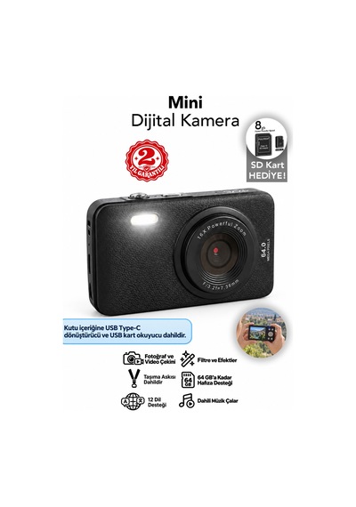 Mimtec Blm-105mini Dijital Fotoğraf Makinası - 2.8" Hd Ekran 12 Farklı Dil Seçenekli Dijital Video Kamera Siyah