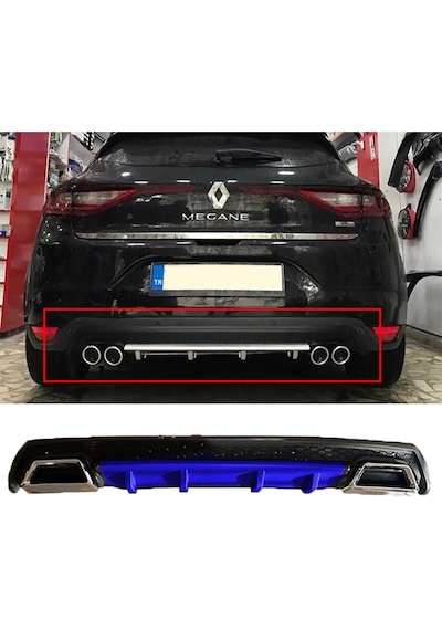 Renault Megane 4 Hb Mavi Difüzör Çiftli Kare Egzoz Görünümlü D Tip Difizör Uyumlu