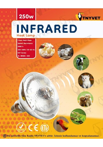 Tnyvet Isıtıcı Lamba Şefffaf Renk 250 Watt + E27 Seramik Duy+2m Fişli Kablo Kullanıma Hazır Set Diğer