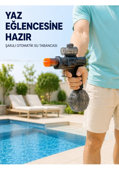 Şarjlı Elektrikli Su Tabancası Yuvarlak Su Hazneli Otomatik Sürekli Atışlı
