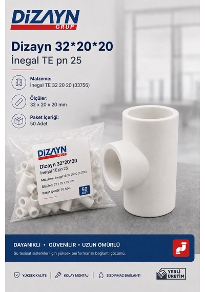 Dizayn Pprc İnegal Te 32 20 20 50 Adet Pn25 Temiz Su Tesisat Ek Parçası