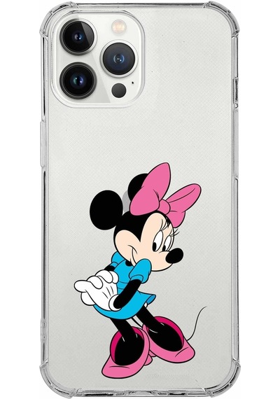 Apple Uyumlu iPhone 13 Pro  Köşe Korumalı Antişok Kapak Minnie Mouse Tasarımlı Şeffaf Kılıf