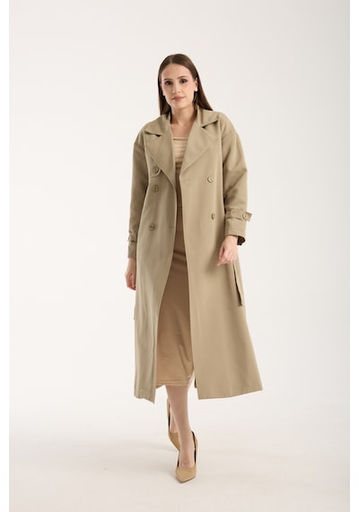 Açık Haki Oversize Rüzgarlık Detaylı Trençkot Açık Haki
