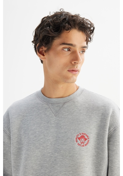 Lee Pamuklu İçi Polarlı Regular Fit Normal Kesim Bisiklet Yaka Baskılı Sweatshirt Gri