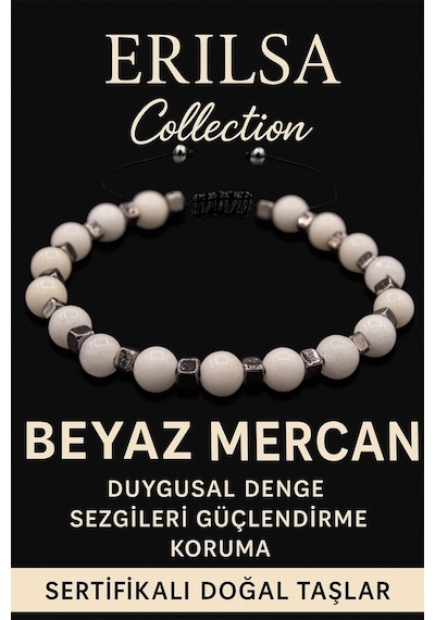 Erilsa 6mm Terahertz & Beyaz Mercan Taşı Bileklik Sakinlik Çok Renkli