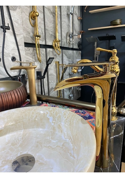 İsaoğlu Yapı Şelale Lavabo Bataryası Gold Çanak Lavabo Bataryası Şelale Akışlı Altın Lavabo Musluk Banyo Batarya Gold