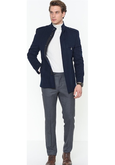 Plt8378 Dewberry Erkek Palto-Düz Lacivert-Düz Lacivert