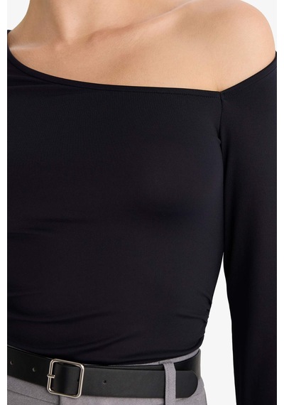 Defacto Slim Fit Dar Kesim Tek Omuzlu Uzun Kollu Body G5965ax25wnbk81 Siyah-bk81