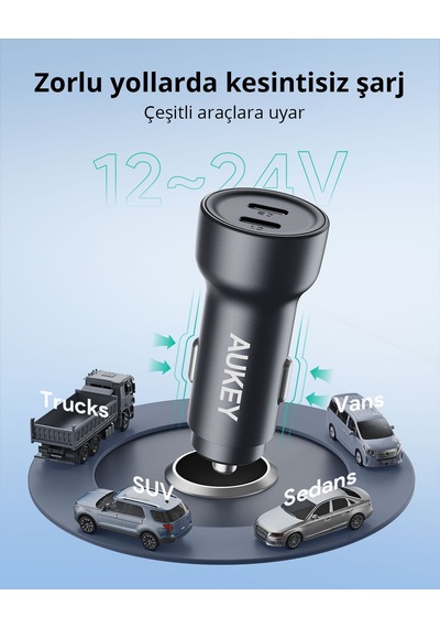 Aukey Cc-y23-bk 65w Small 2port Car Charge C+c P. Cyau-y23-01