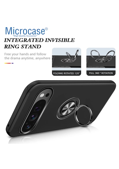 Microcase Google Pixel 10 Pro Xl İle Uyumlu Manyetik Mıknatıslı Yüzük Standlı Kılıf-al5139 Siyah