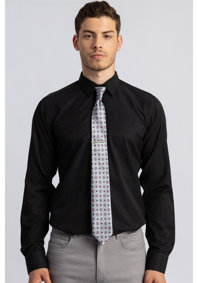 Tudors Modern Slim Fit Dar Kesim Armürlü Erkek Gömlek-22353-Siyah