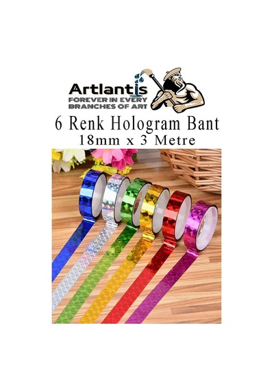 Renkli Hologram Bant 6 Renk 1 Paket 18mm X 3 Metre Yaldızlı Metalik Desenli Fosforlu Hologram Bant Hobi Tasarım