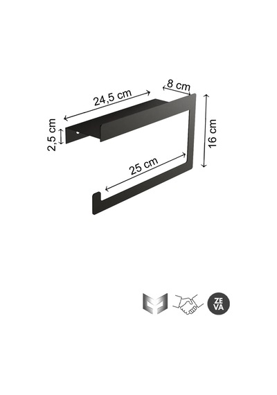 Zeva Tasarım Modern Metal Raflı Siyah Metal Havlu Askısı Duvara Monte Havlu Tutacağı 25 Cm Siyah