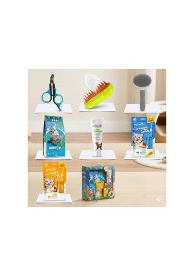 Cat Lover Gift Set: Kum + Tarak + Fırça + Kremalar + Makas + Malt