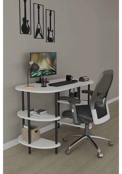 120 Cm Çalışma Masası Bilgisayar Masası 2 Raflı Kitaplık Ofis Ders Masası Ahşap Metal Ayaklı Beyaz 120 Cm Çalışma Masası Bilgisayar Masası 2 Raflı Kitaplık Ofis Ders Masası Ahşap Metal Ayaklı Beyaz