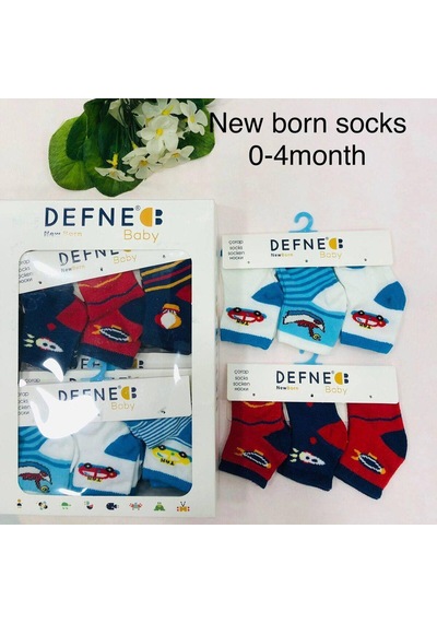 Defne Baby 6 Çift Pamuklu New Born Yenidoğan Erkek Bebek Çorap-739 ÇoK Renkli