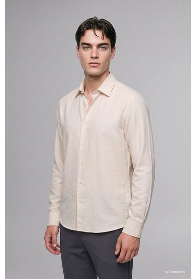 Defacto Regular Fit Polo Yaka Modal Uzun Kollu Gömlek H5254ax26auer105 Ekru-er105