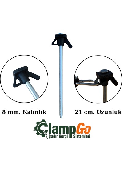 Clampgo Sert Zemin Çadır-tente-tarp Kazığı 8 Mm Kalınlığında 21 Cm Uzunluğunda 4 Adet Siyah