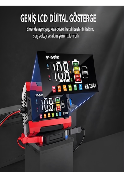 12v/8a Pulse Onarım Modlu Akü Şarj Cihazı Dijital Göstergeli Akıllı Akım Korumalı - Kış/yaz
