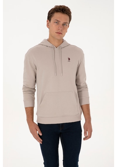 U.S. Polo Assn. Erkek Comfort Fit Kapüşonlu Taş Basic Sweatshirt 50313746-VR049