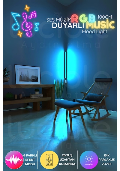 Renkli Ses Kontrollü Rgb Led Lamba Kumandalı Aplik / Abajur Işık Efektli Dekor