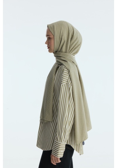 Mirsoy Scarf İpeksi Jakar Şal Sarmaşık Desen Koyu Gri