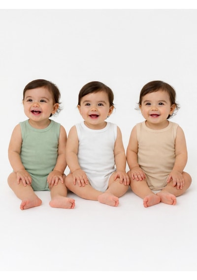 Civil Baby 3'lü Karışık Renk 3-36 Ay Çıtçıtlı Badi - Bej